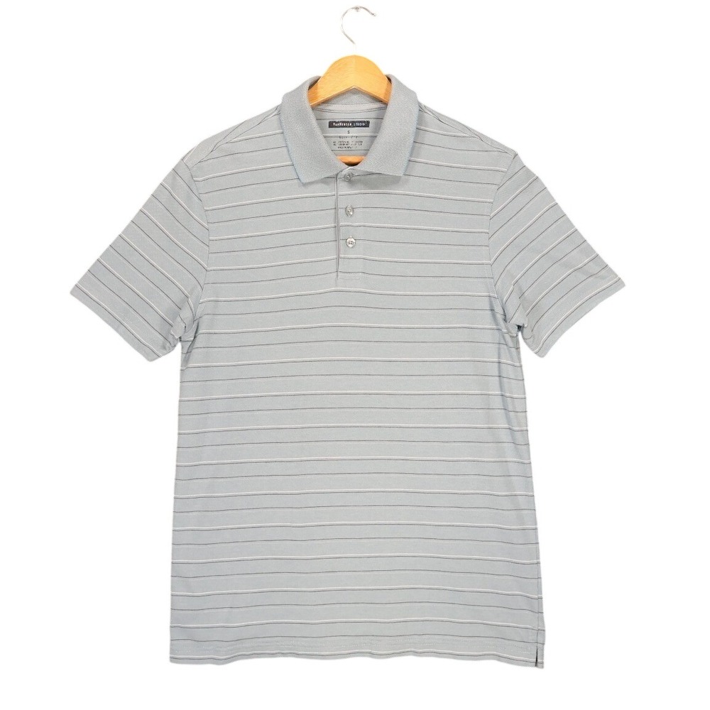 Van Heusen Studio Polo Shirt Mens S Blue Excellent Striped Slim Fit Short Sleeve